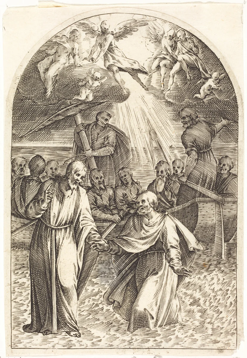 Christ Walking on the Water [second plate] by Jacques Callot, print, 1608-1611
