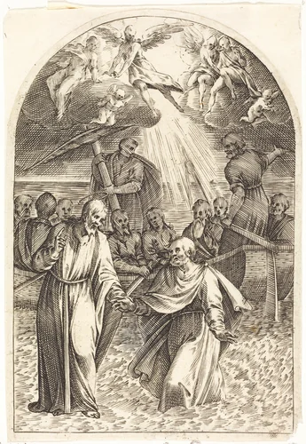 Christ Walking on the Water [second plate] by Jacques Callot, print, 1608-1611