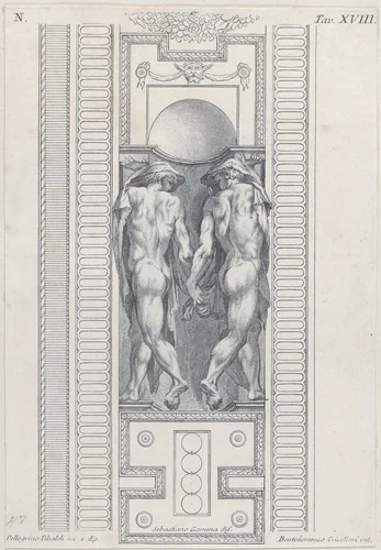 Plate 18: two nude figures wearing veils, seen from behind by Bartolomeo Crivellari, print, 1756