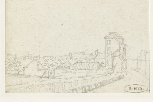 Weg naar de stad; geheel links één van de Barrières by Georges Michel, drawing, 1773-1843