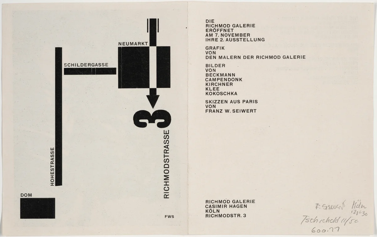 Die Richmod Galerie eröffnet am 7. November ihre 2. Ausstellung: Grafik von den Malern der Richmod Galerie by Franz Wilhelm Seiwert, design, 1926