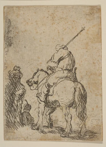 Turbaned Soldier on Horseback by Rembrandt van Rijn, print, 1624-1634