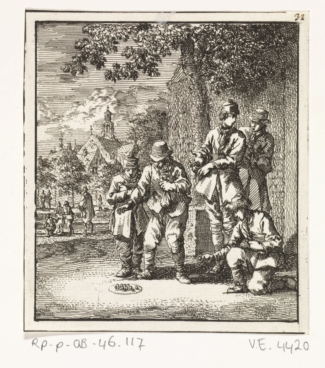Knikkerende kinderen by Jan Luyken, print, 1712