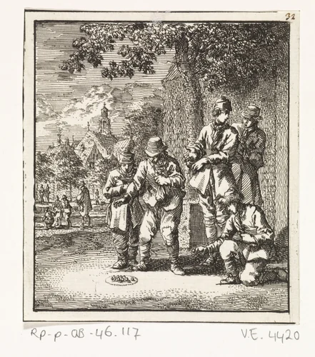 Knikkerende kinderen by Jan Luyken, print, 1712