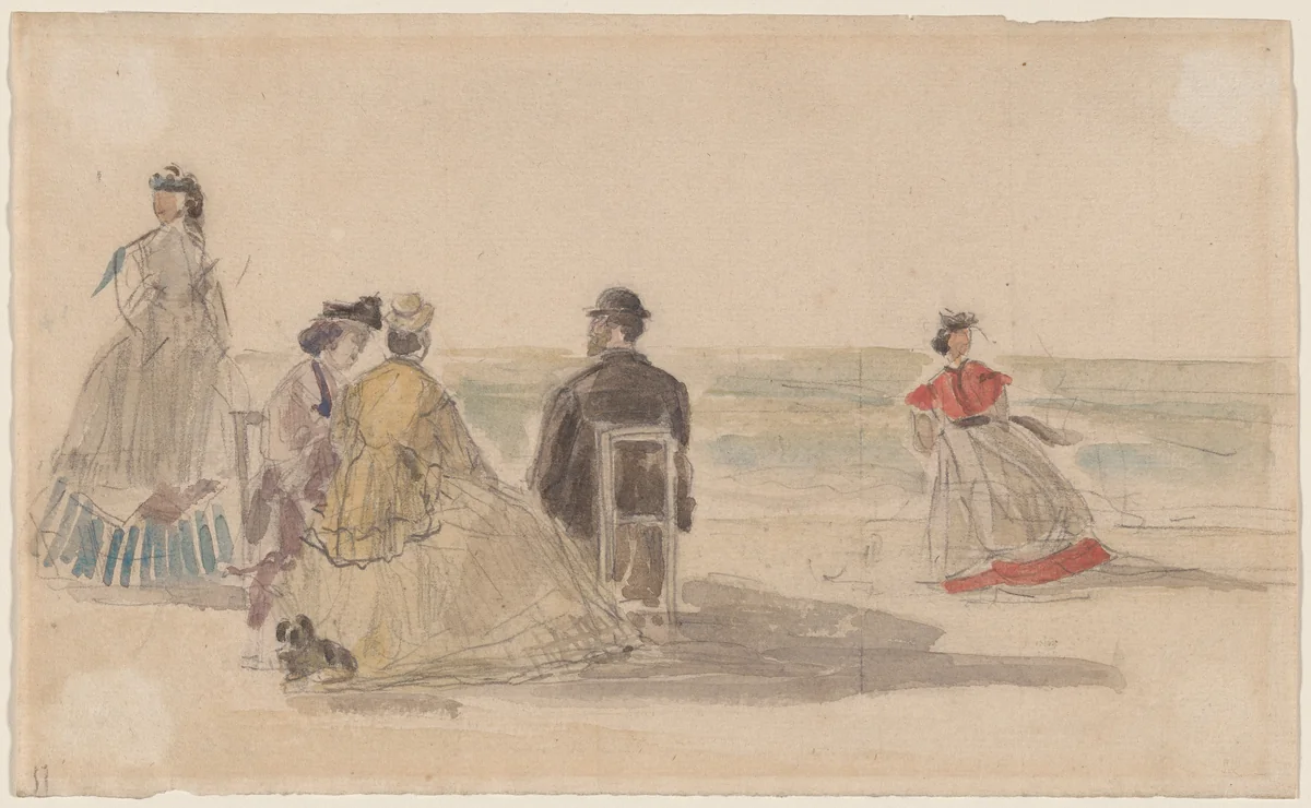 Noon at Deauville by Eugène Boudin, drawing, 1865