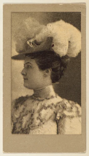 Portrait of a woman with a feathered hat, from the "Girls" series (T66), issued with Hunter Dog Cigarros by S. Monday & Sons by S. Monday & Sons, print, 1895-1905