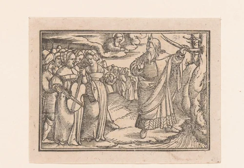 Mozes met zingende en dansende vrouwen by anonymous, print, 1522