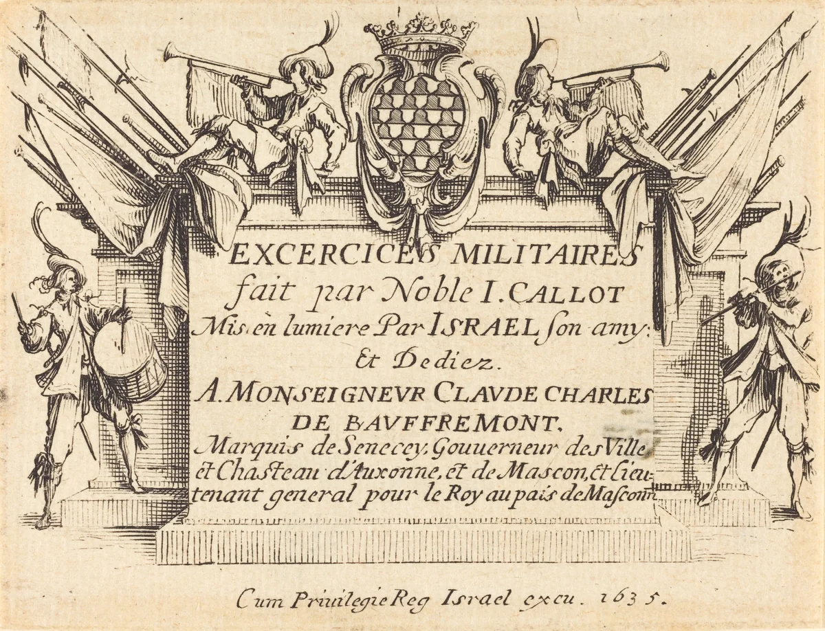 Title Page for "The Military Exercises" by Jacques Callot, print, 1634-1635