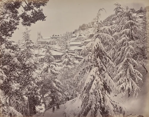Shimla. View of the Church from Mount Jakko Looking West with Part of the Mall in Winter by Samuel Bourne, photograph, 1863-1870