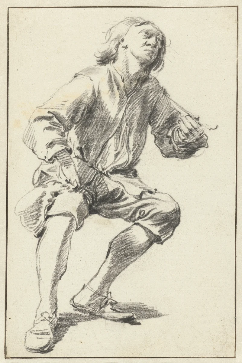 Zittende man die een pijp rookt by anonymous, drawing, 1600-1699