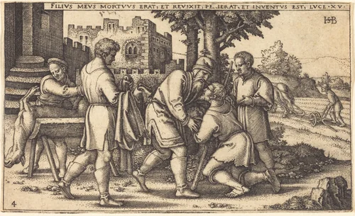 The Return of the Prodigal Son by Sebald Beham, print, 1540