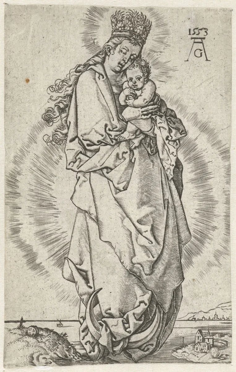 Madonna met kind op de maansikkel by anonymous, print, 1553-1612