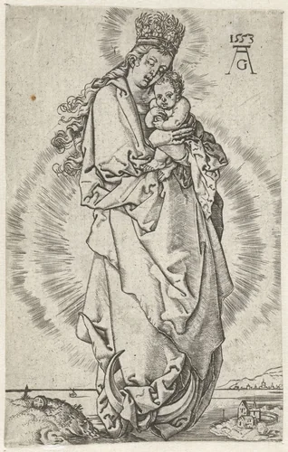 Madonna met kind op de maansikkel by anonymous, print, 1553-1612