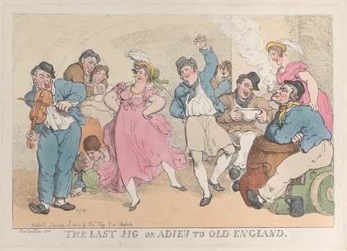 The Last Jig or Adieu to Old England by Thomas Rowlandson, print, 1818