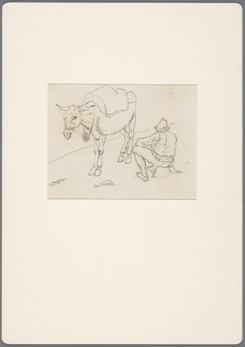 Zittende man bij een ezel by David de Sandoz-Rollin, drawing, 1750-1809