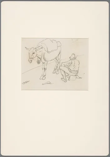 Zittende man bij een ezel by David de Sandoz-Rollin, drawing, 1750-1809