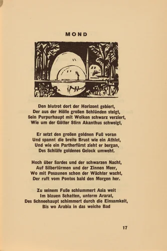 Mond (Moon) (headpiece, page 17) from Georg Heym: Umbra Vitae (Georg Heym: The Shadow of Life) by Ernst Ludwig Kirchner, volume, 1924