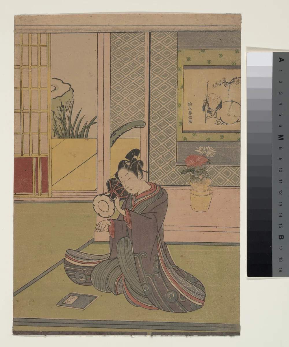 Young Man Playing a Noh Drum by Suzuki Harunobu (鈴木春信), print, 1725-1770