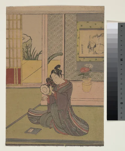 Young Man Playing a Noh Drum by Suzuki Harunobu (鈴木春信), print, 1725-1770