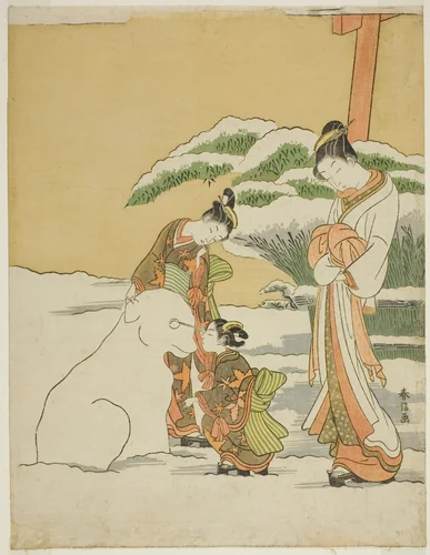 Making a Snow Dog by Suzuki Harunobu (鈴木春信), print, 1762-1770
