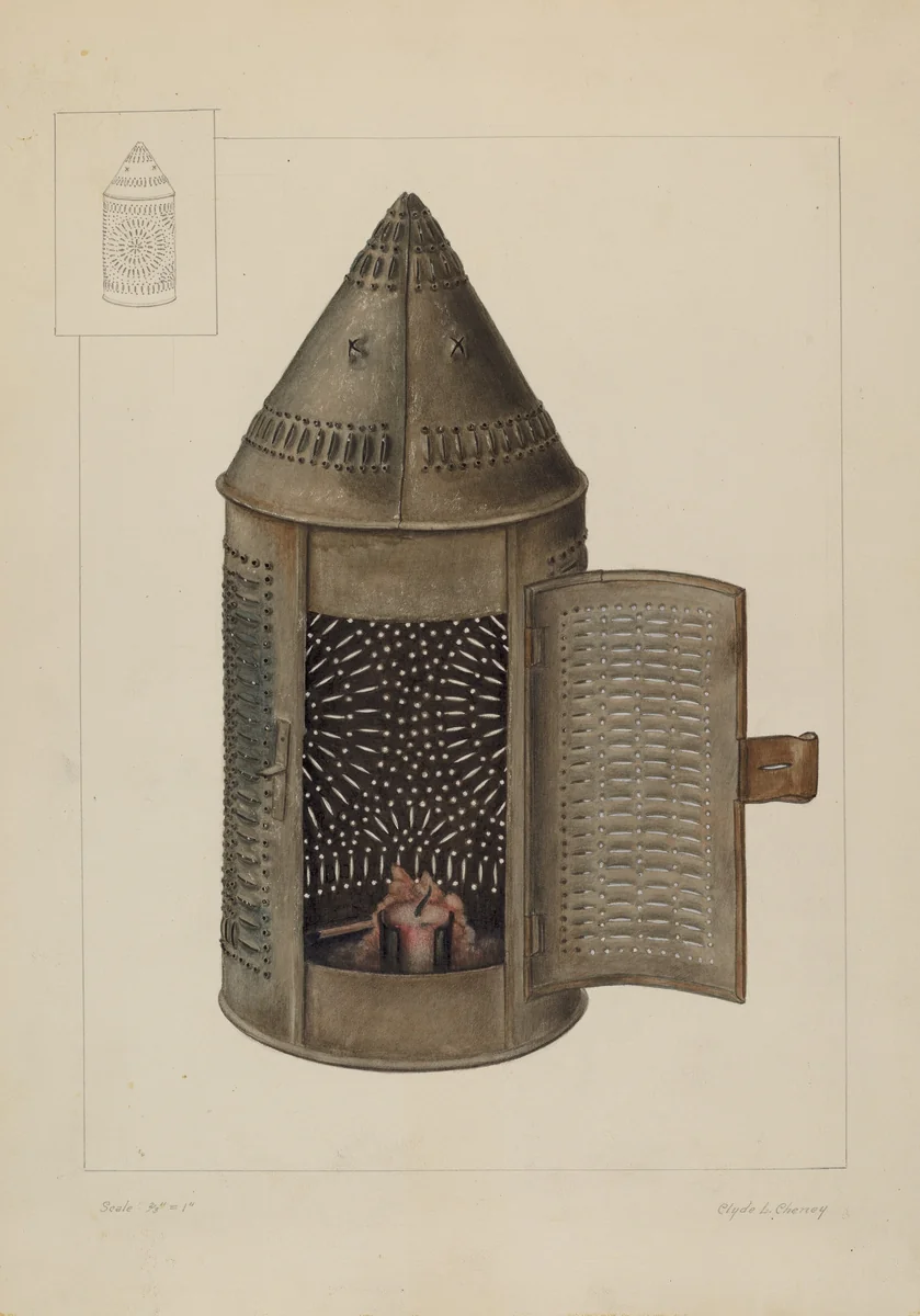 Candle Lantern by Clyde L. Cheney, index of american design, 1935-1942