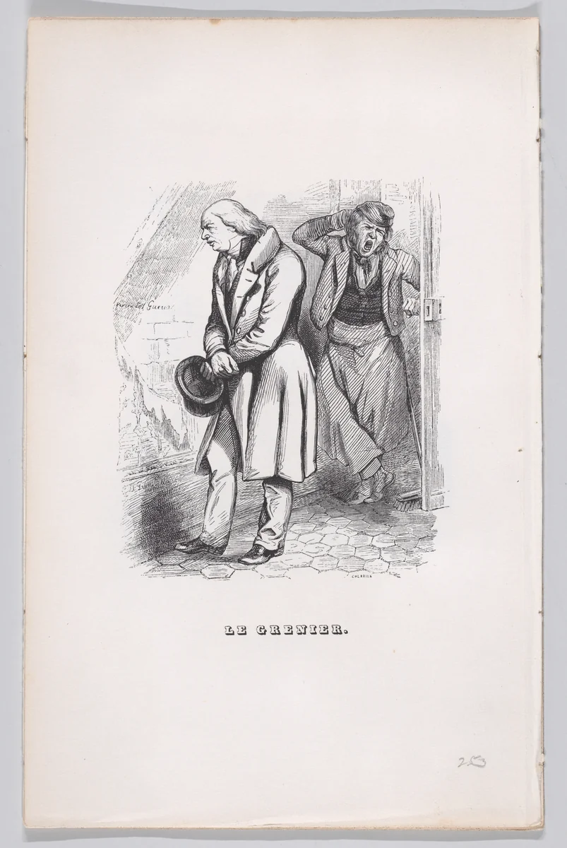 The Attic, from "The Complete Works of Béranger" by J. J. Grandville, print, 1836