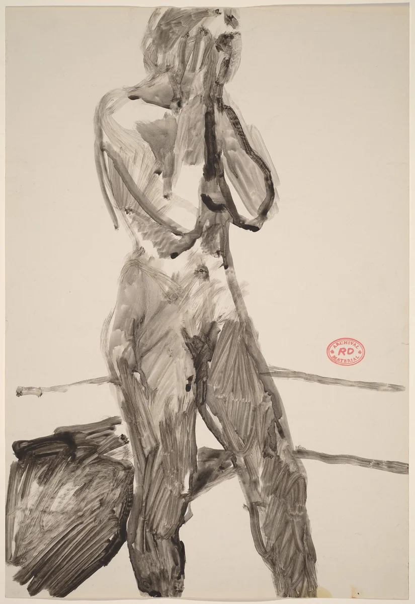 Untitled [standing nude with her hands in front of her face] by Richard Diebenkorn, drawing, 1955-1967