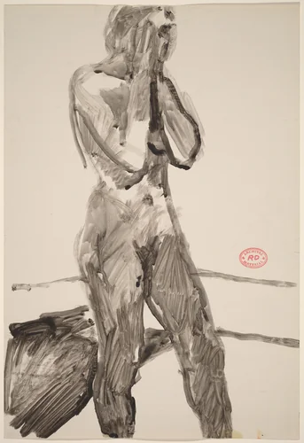 Untitled [standing nude with her hands in front of her face] by Richard Diebenkorn, drawing, 1955-1967