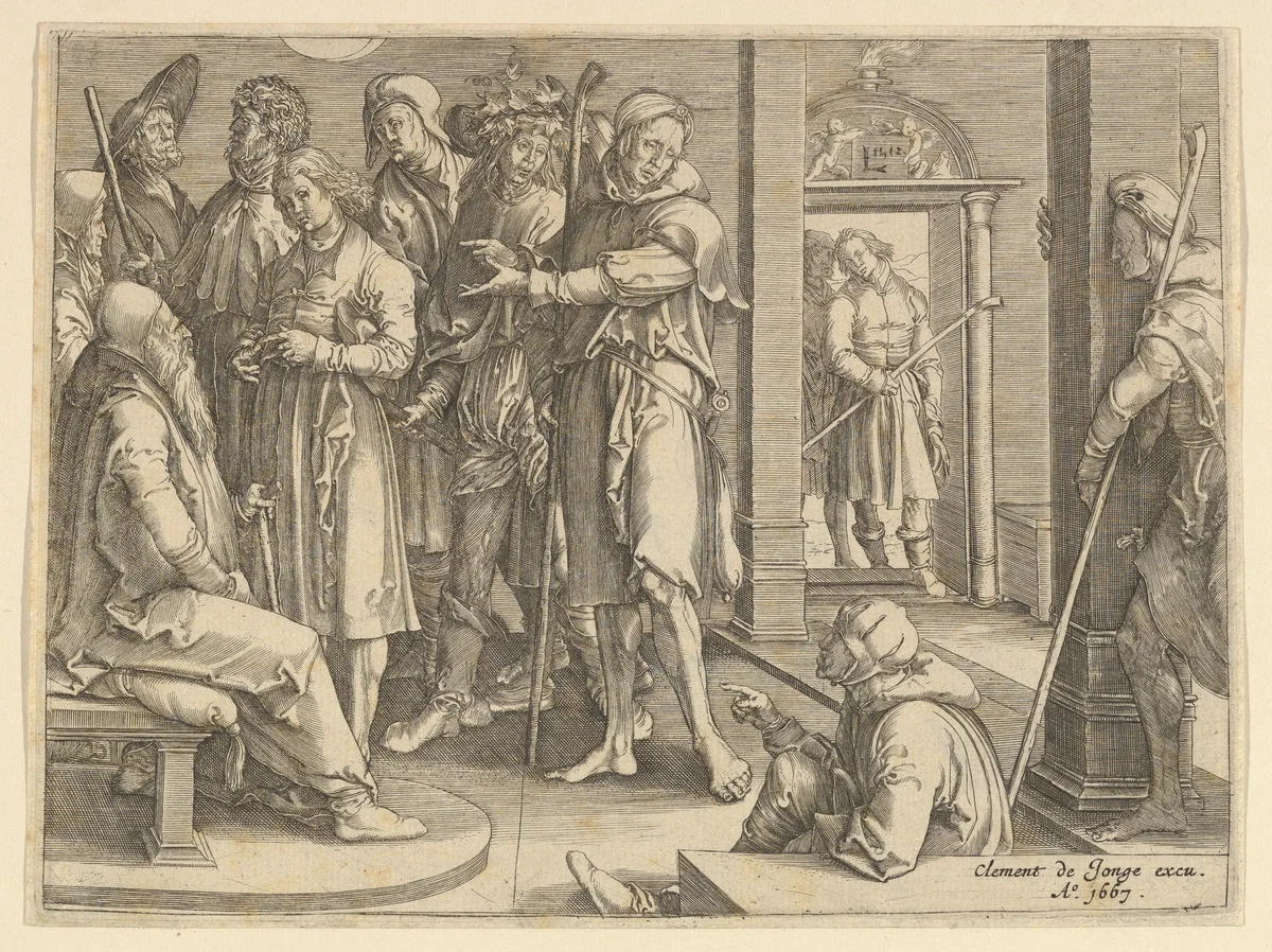 Joseph Telling His Dreams to Jacob (copy) by Clement de Jonghe, print, 1640-1670