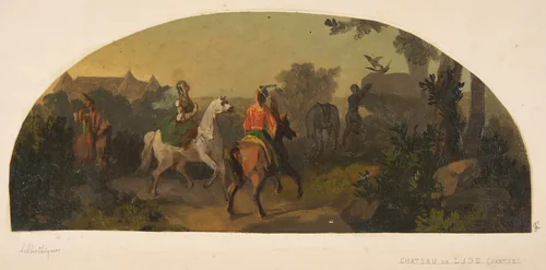 Mural design picturing riders in a landscape for a lunette in the library of the Chateau de Lude (Sarthe) by Jules-Edmond-Charles Lachaise, drawing, 1850-1900