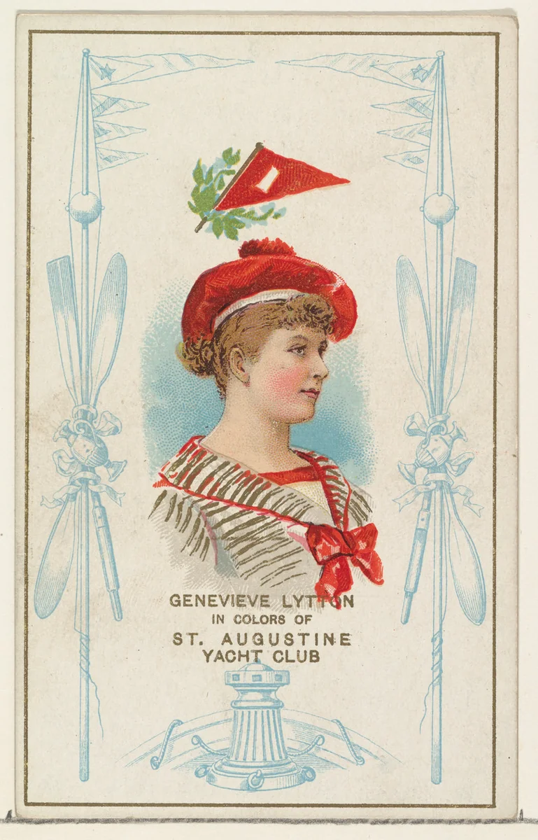 Genevieve Lytton in Colors of St. Augustine Yacht Club, from the Yacht Colors of the World series (N140) issued by Duke Sons & Co. to promote Honest Long Cut Tobacco by W. Duke, Sons & Co., print, 1890