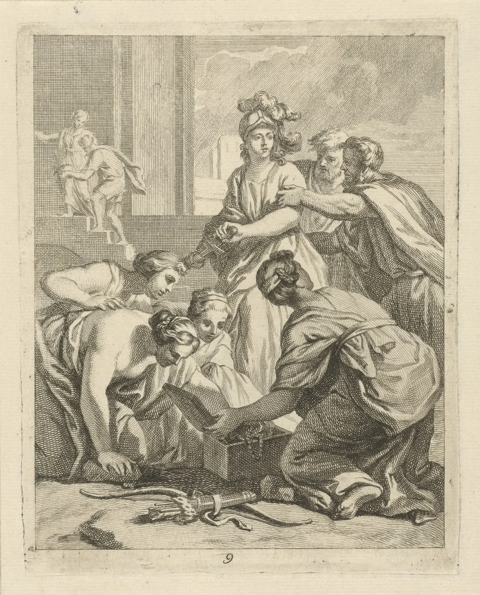 Achilles en de dochters van Lycomedes by J. Alexander Janssens, print, 1700