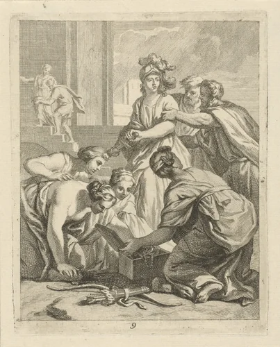 Achilles en de dochters van Lycomedes by J. Alexander Janssens, print, 1700