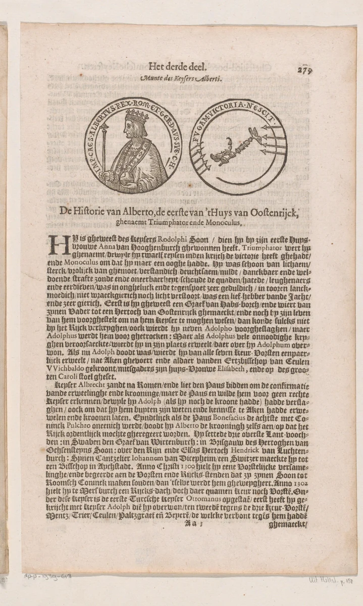 Penning met portret van keizer Albertus by Adolph Roelofsz Rutgers, print, 1617