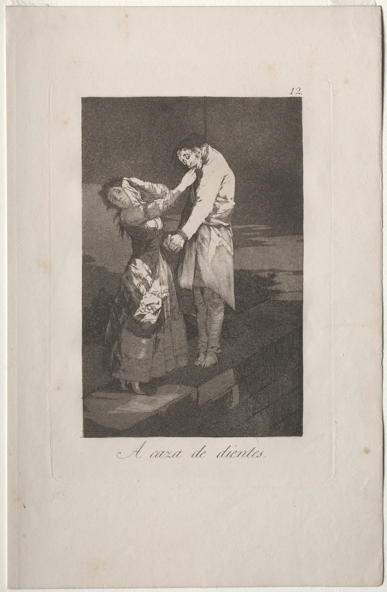 Out Hunting for Teeth, Plate 12 by Francisco de Goya, print, 1799