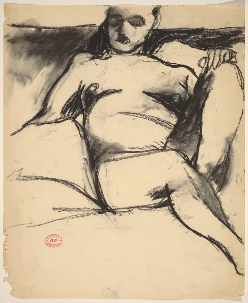 Untitled [nude seated among pillows] by Richard Diebenkorn, drawing, 1955-1967