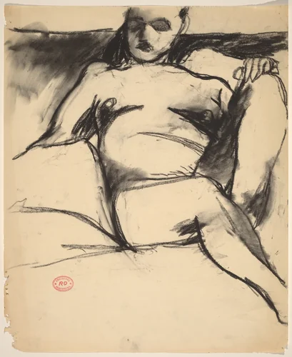 Untitled [nude seated among pillows] by Richard Diebenkorn, drawing, 1955-1967