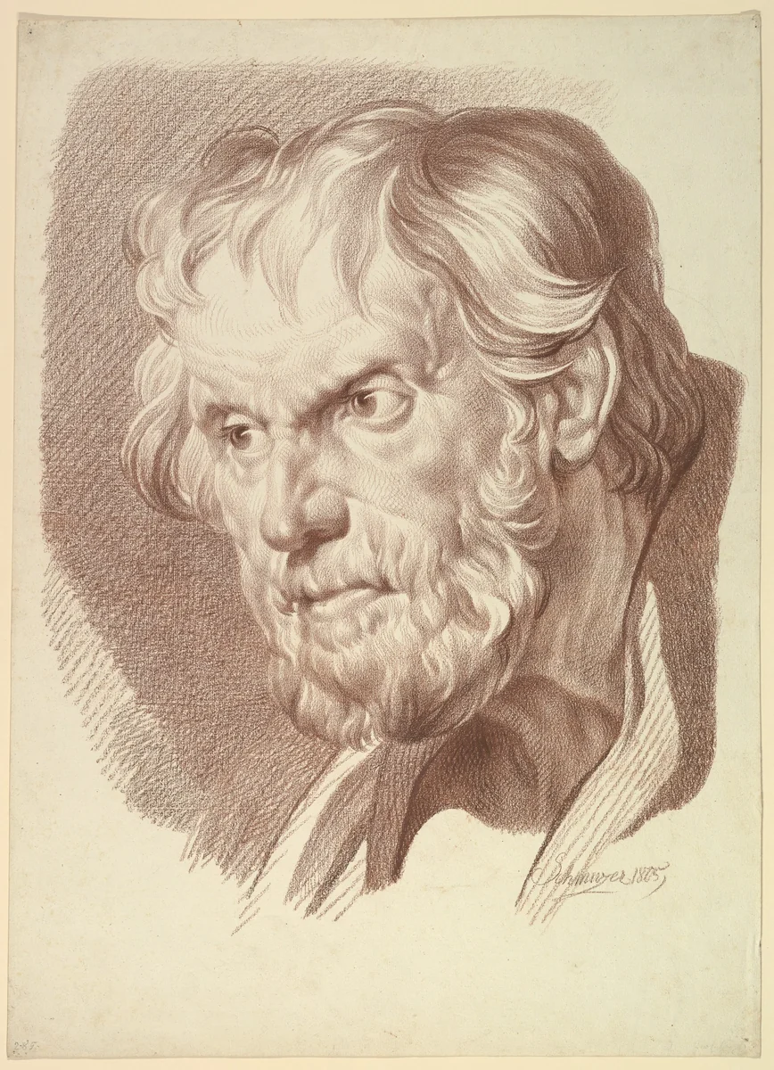Head of Bearded Old Man by Jakob Matthias Schmutzer, drawing, 1805