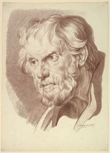 Head of Bearded Old Man by Jakob Matthias Schmutzer, drawing, 1805