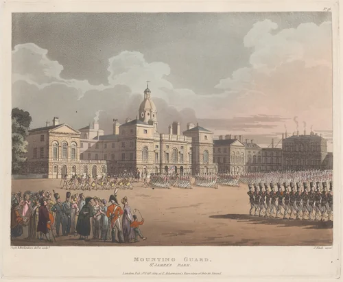 Mounting Guard, St. James's Park by Thomas Rowlandson, print, 1809