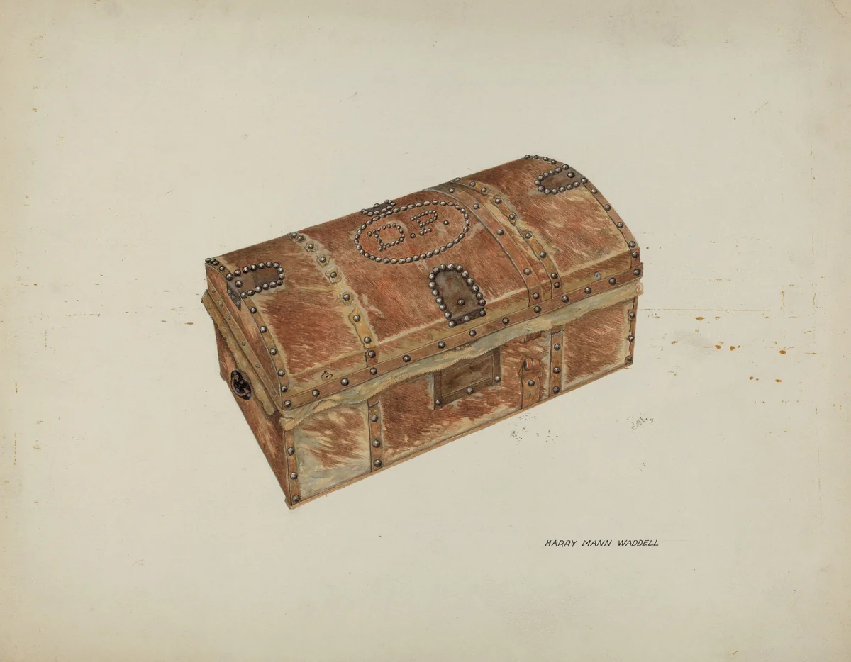Cowhide Trunk by Harry Mann Waddell, index of american design, 1937