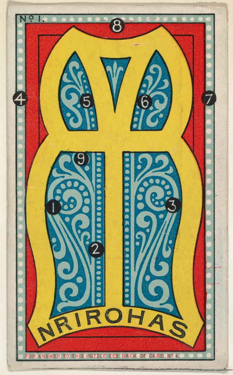 Puzzle Card Number 1, from the Jokes series (N118) issued by Duke Sons & Co. to promote Honest Long Cut Tobacco by W. Duke, Sons & Co., print, 1887-1891