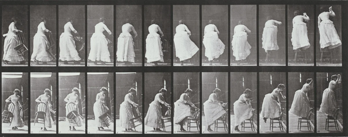 Plate Number 457. Stepping on a chair and reaching up by Eadweard Muybridge, photograph, 1887