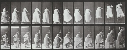 Plate Number 457. Stepping on a chair and reaching up by Eadweard Muybridge, photograph, 1887