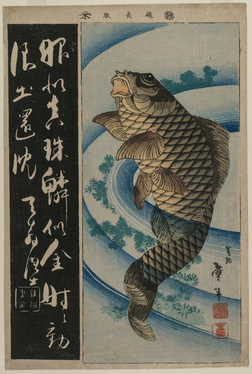 Carp and Waterweeds by Katsushika Taito II, print, 1830-1834
