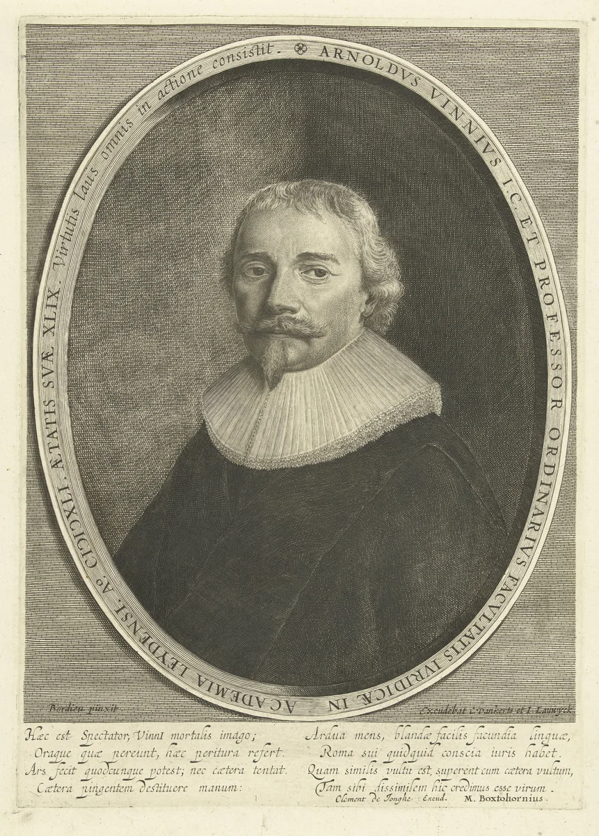 Portret van Arnoldus Vinnius op 49-jarige leeftijd by Cornelis van Dalen, print, 1641