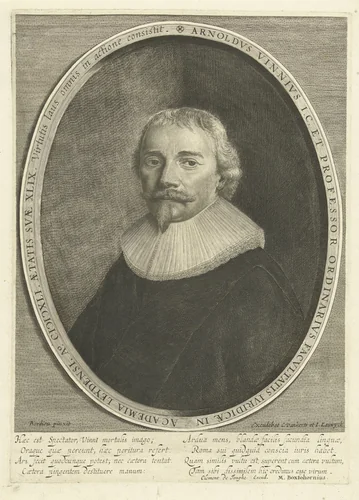 Portret van Arnoldus Vinnius op 49-jarige leeftijd by Cornelis van Dalen, print, 1641
