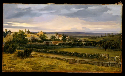 A Village in a Valley by Théodore Rousseau, drawing, 1825-1835