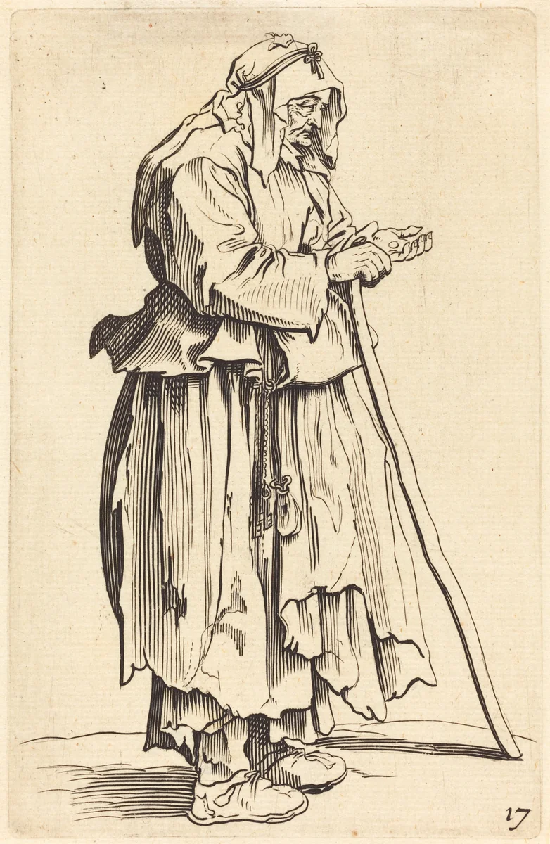 Beggar Woman Receiving Charity by Jacques Callot, print, 1622-1699
