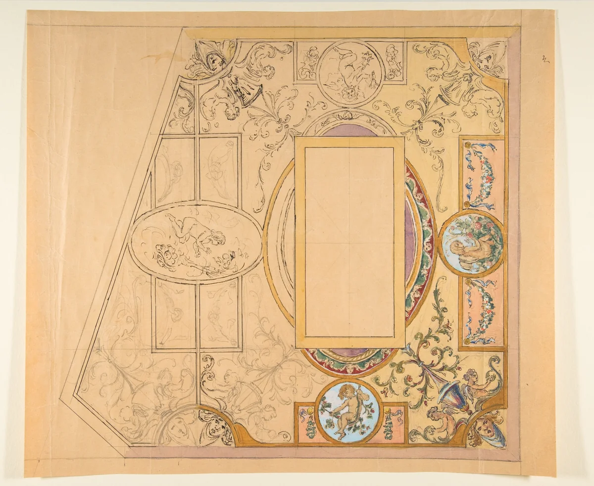 Design for a ceiling decoration by anonymous, drawing, 1800-1899